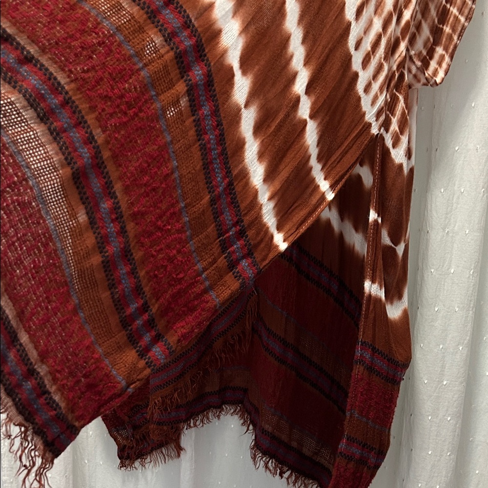 Angie Kimono Women’s One Size Brown Tie-Dye Fringe Boho Kaftan Coverup - Picture 12 of 16
